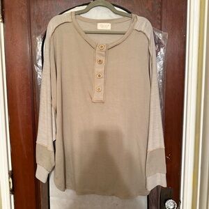 Women's Long Sleeve Henley Top - Tan